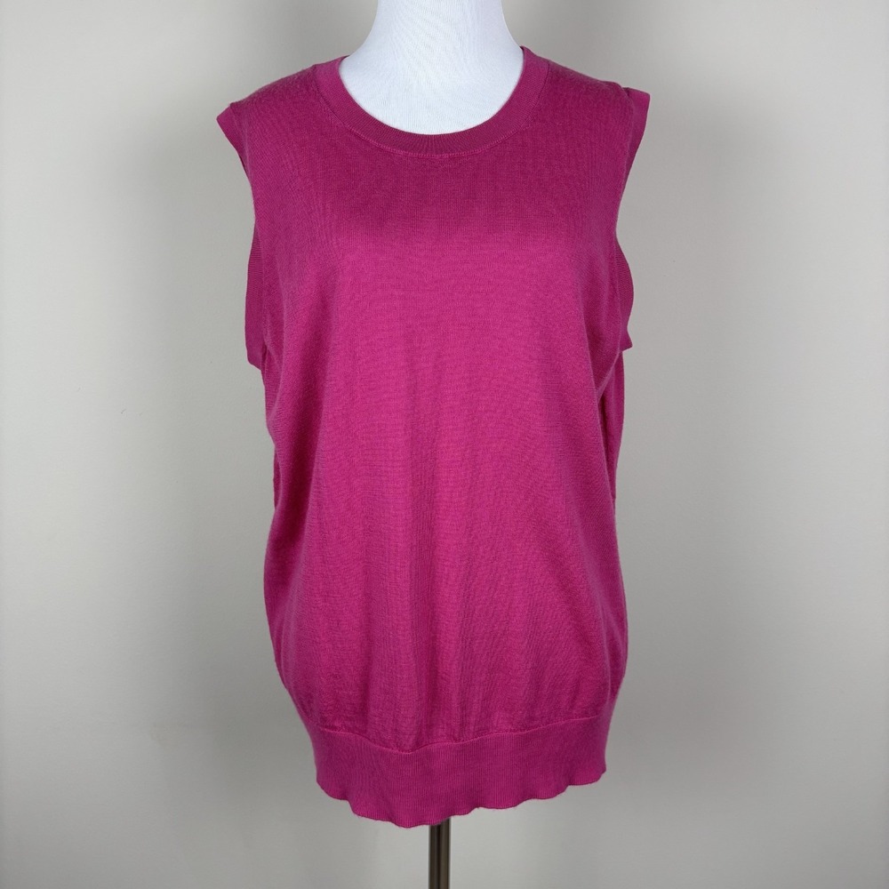 Banana Republic Merino Wool Shell Sweater Vest Women XL Pink Sleeveless Crewneck